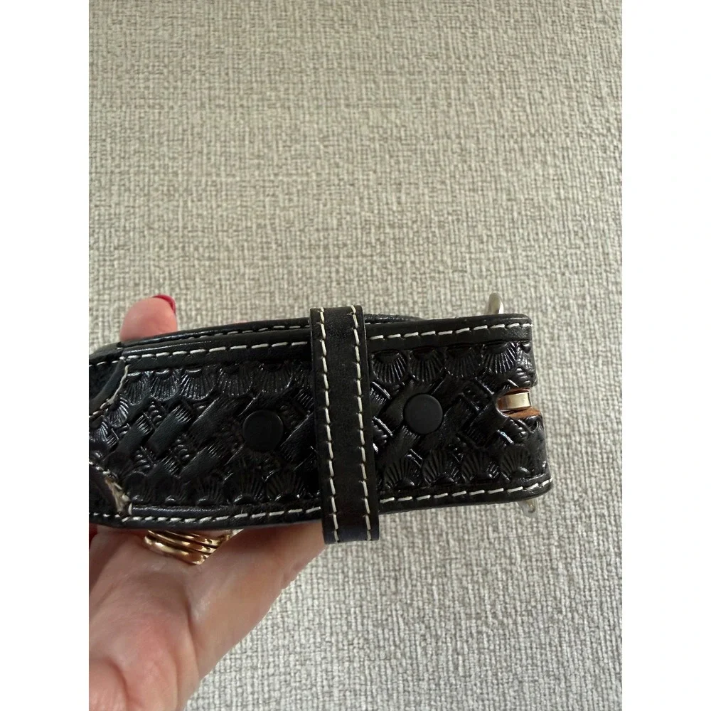 Nocona Men's Western Belt Size 56 Black Tooled Leather Basketweave USA Made
